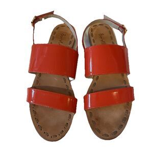 Boden Red‎ Patent Leather Flat Heel Open Toe Sandals, Women’s Size 38/ 7.5